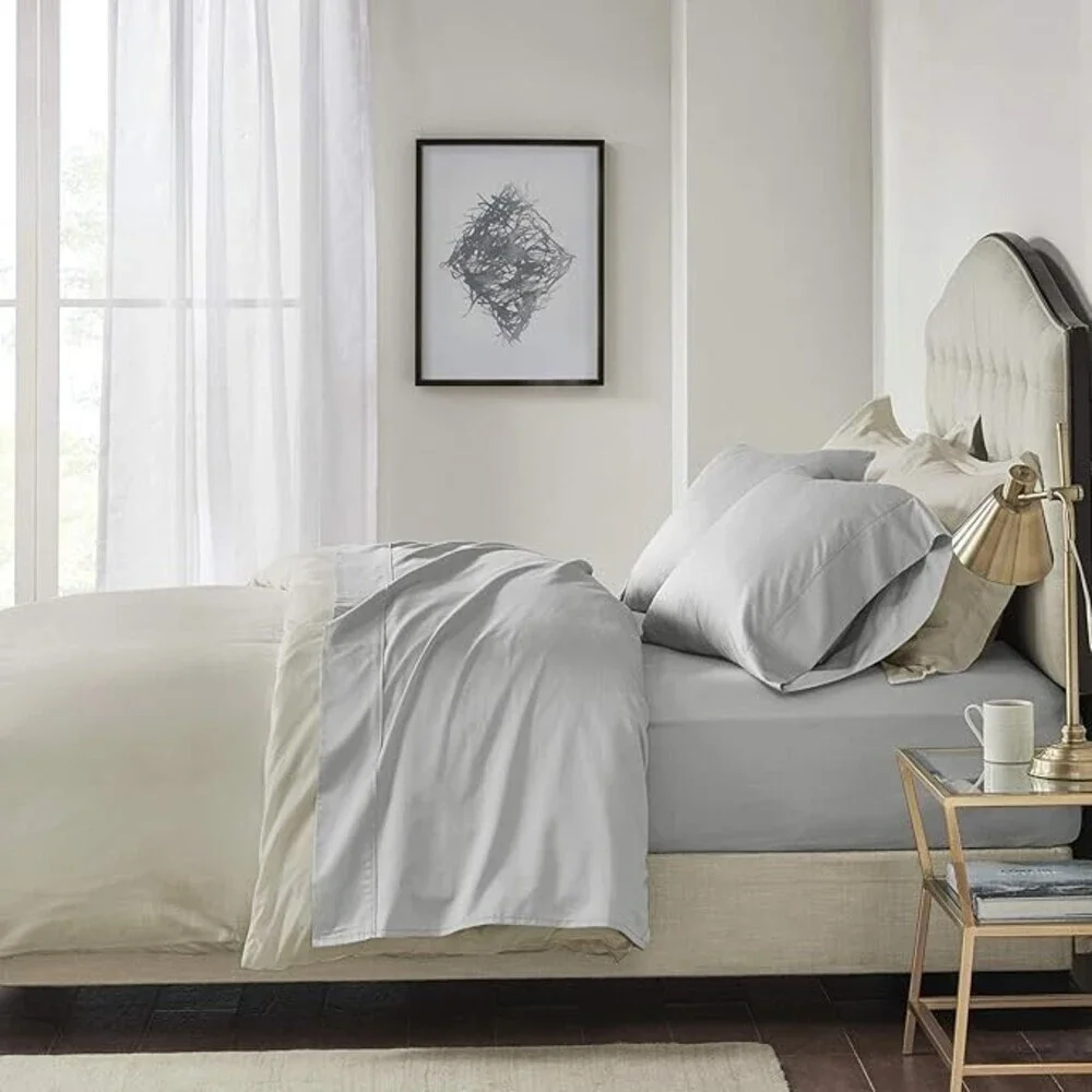 Madison Park Sheet Set Queen Light Gray Pima Cotton 600 Thread Count 4-Pc BED71